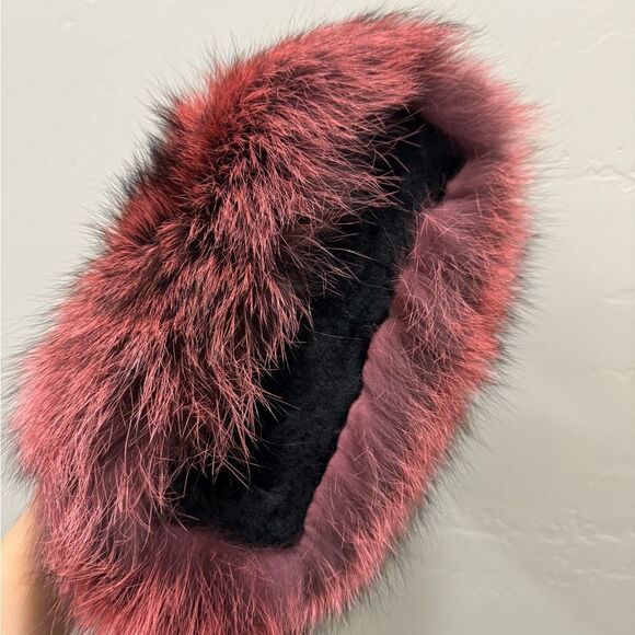Maroon Handmade Dyed Real Fox Fur Bag With Fur Handle Includes 2 Strap Styles - Picture 13 of 16